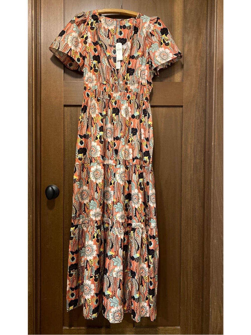 NWT Anthropologie Somerset Tiered Maxi Dress S Pastel Coral Floral Pockets Flowy - Picture 5 of 13